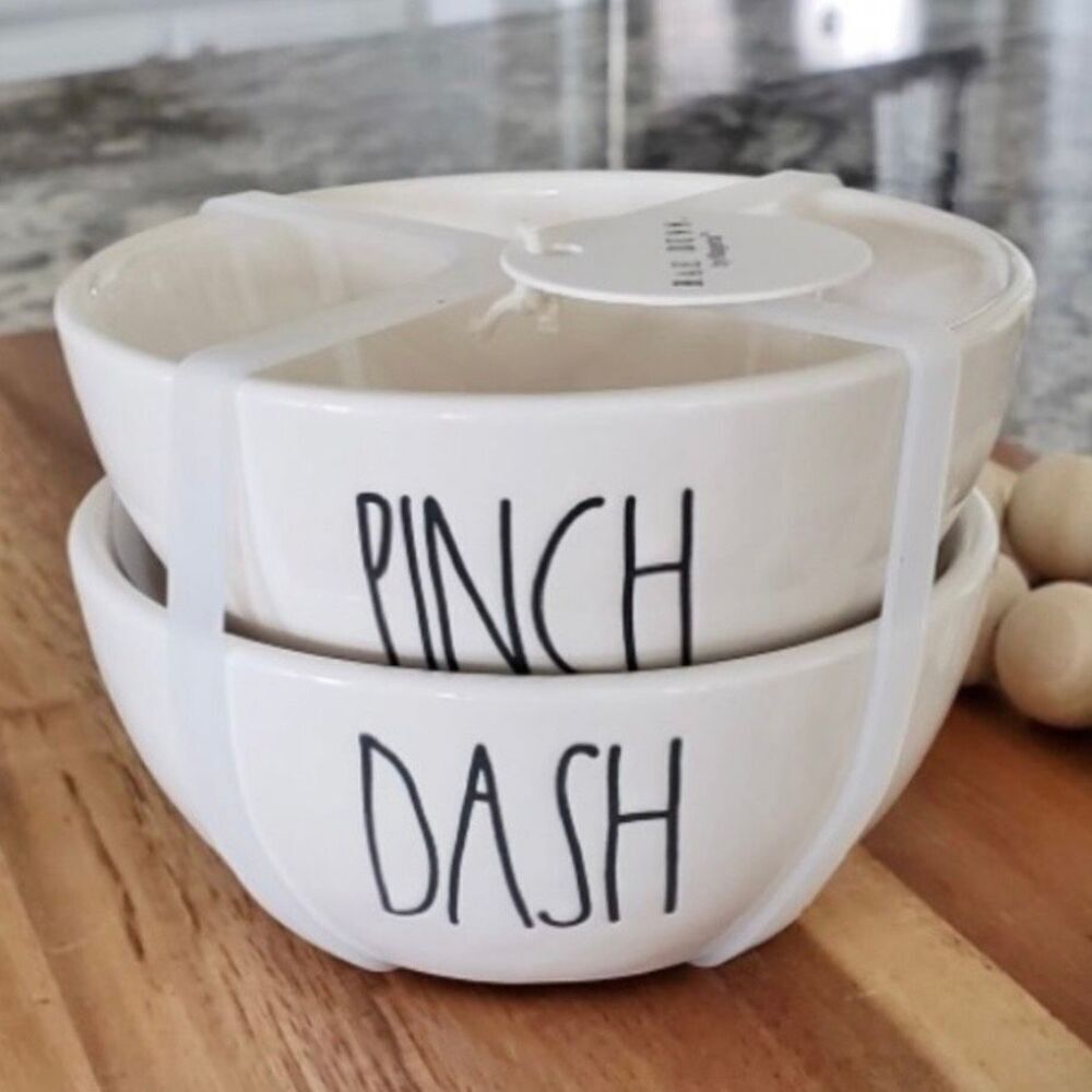 NWT 2 Piece Gorgeous Rae Dunn PINCH-DASH White Off Black Letter Ceramic Bowl Set